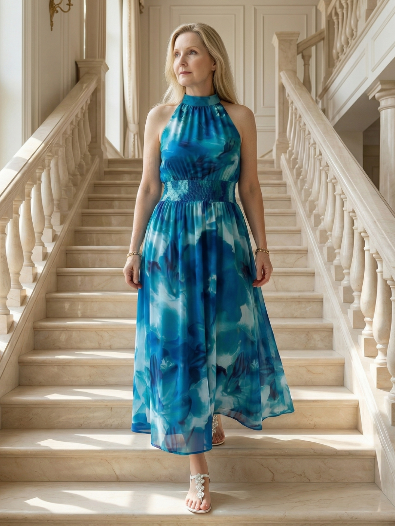 Adalyn | Women's Gathered Halter Midi Dress