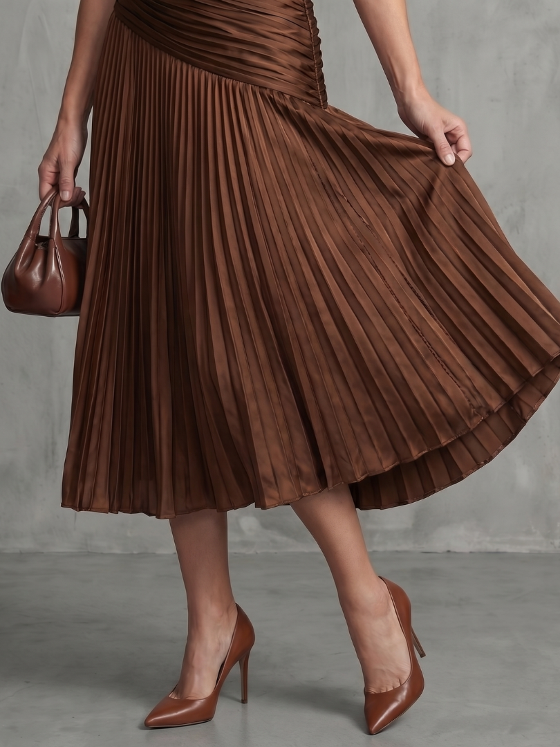 Theodora | Women's Pleated Waistline Striped Midi Dress