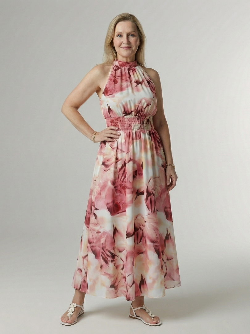 Adalyn | Women's Gathered Halter Midi Dress