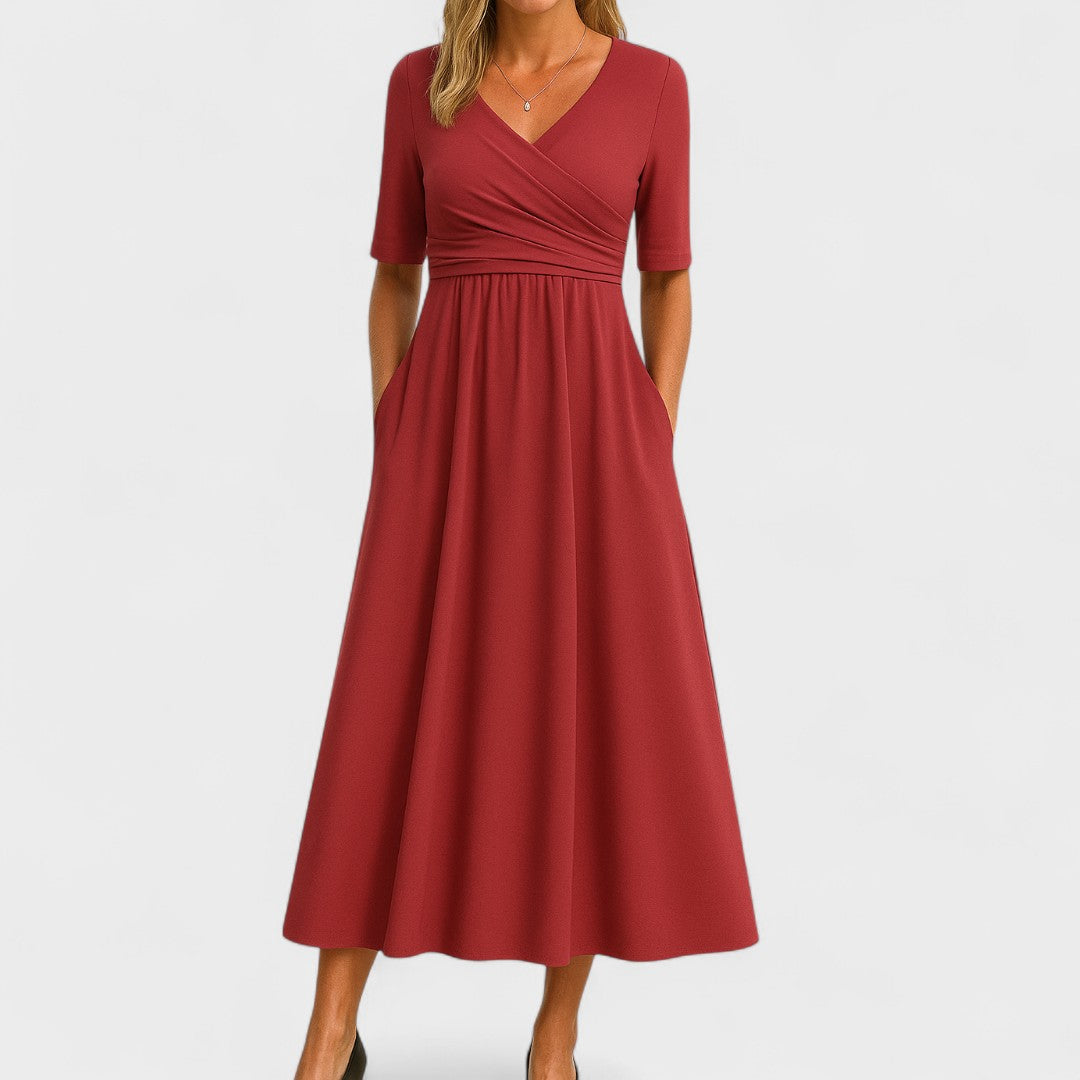 Ida | Women's Wrap-Front Pleated Midi Dress
