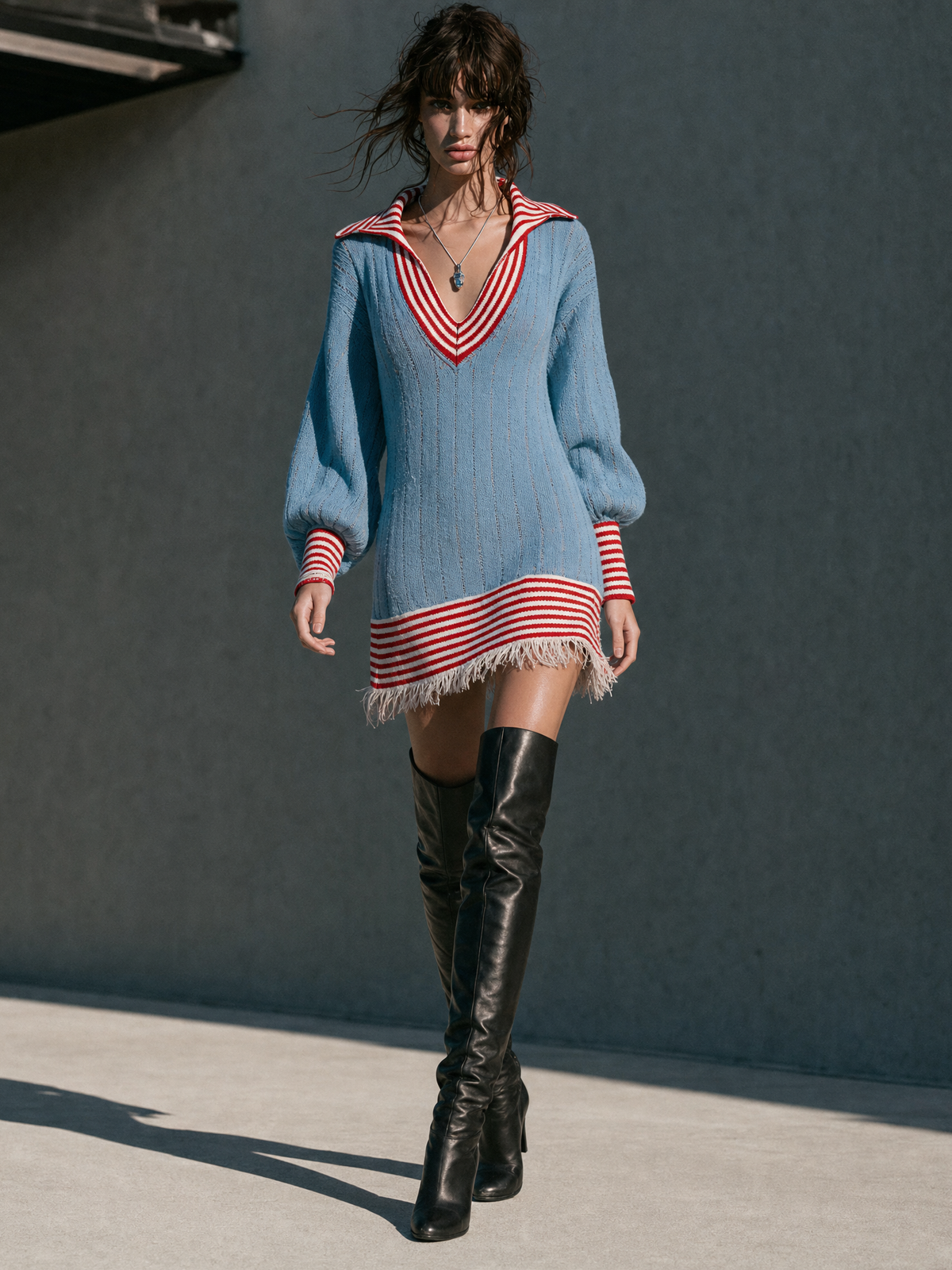 Odette | Women's Color-Block Striped V-Neck Sweater Mini Dress