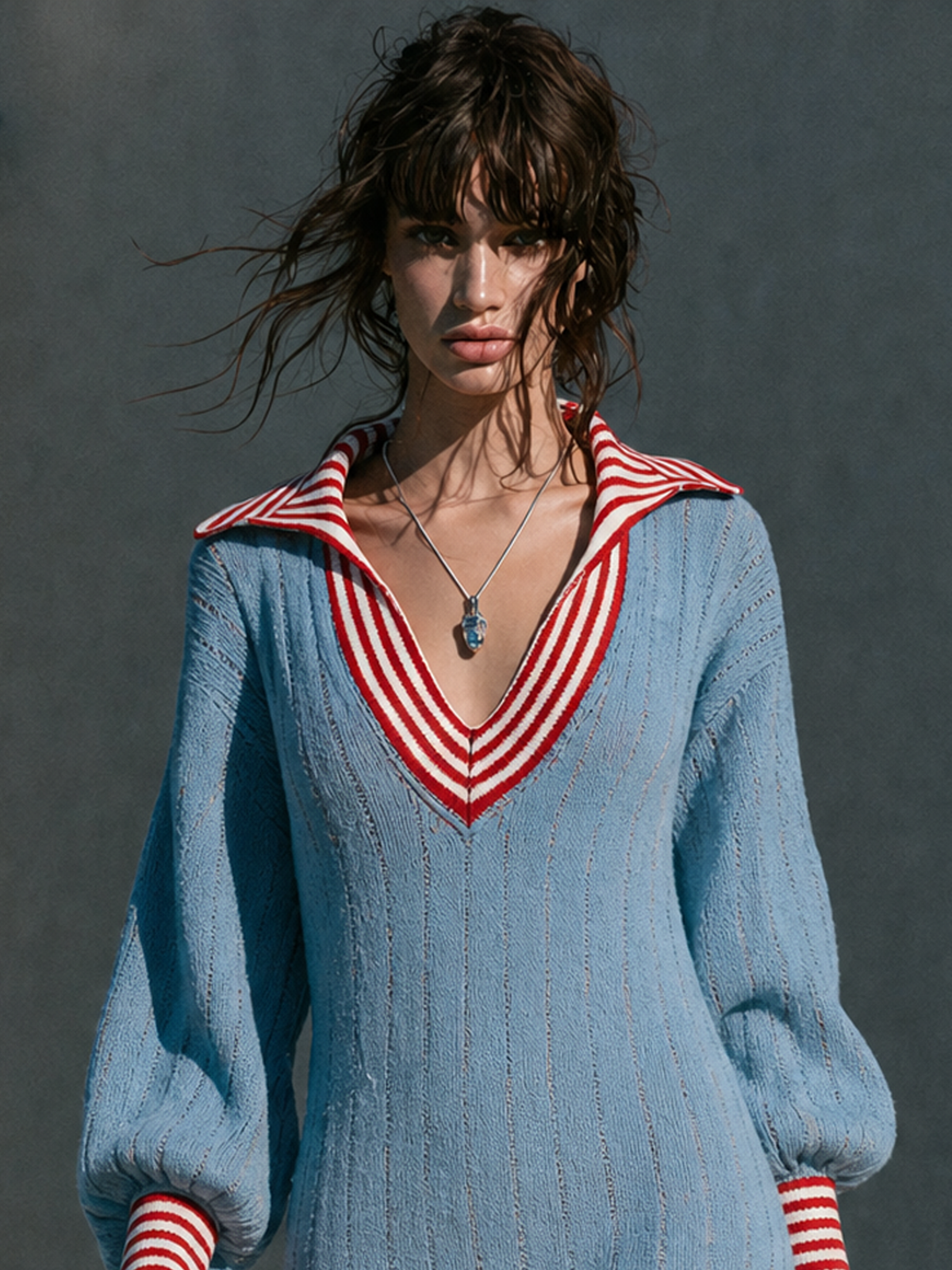 Odette | Women's Color-Block Striped V-Neck Sweater Mini Dress