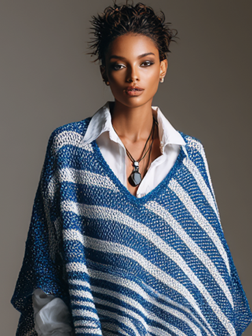 Marguerite | Women's Vintage Striped V-Neck Sweater Dress
