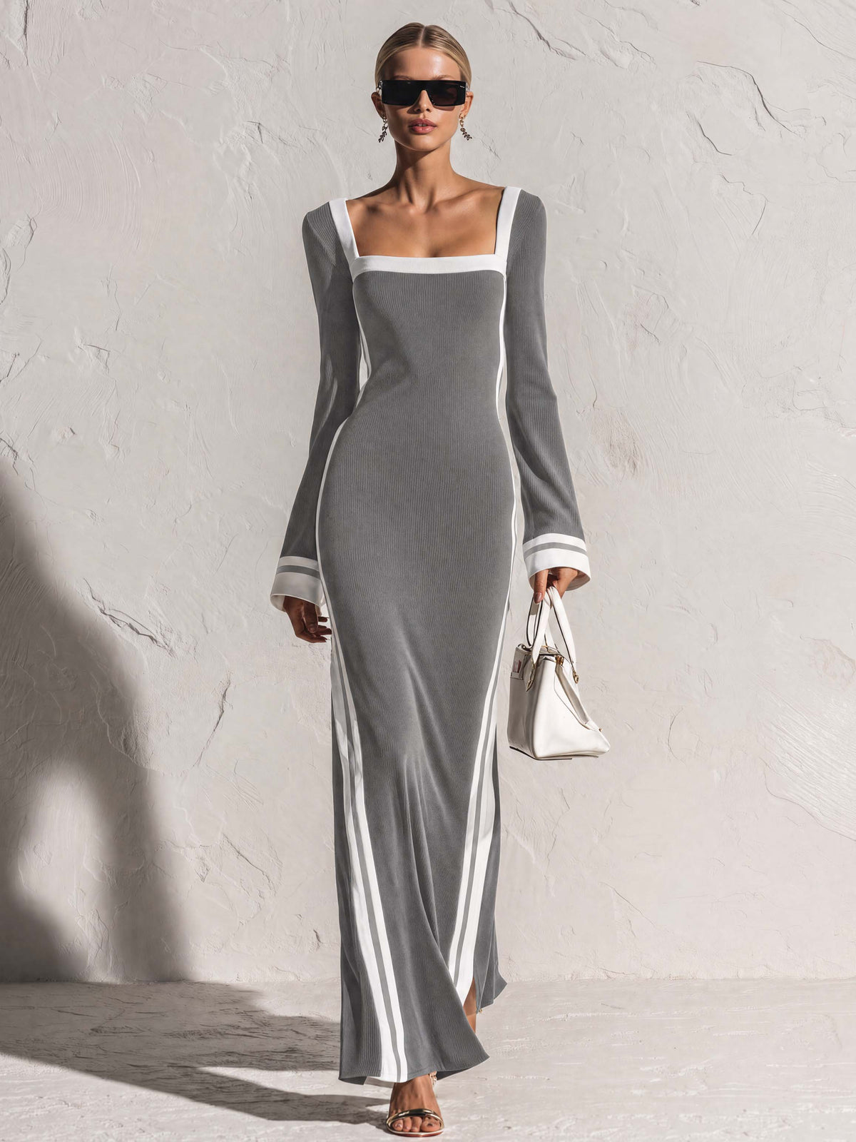 Elowen | Women's Square-Neck Knit Maxi Dress
