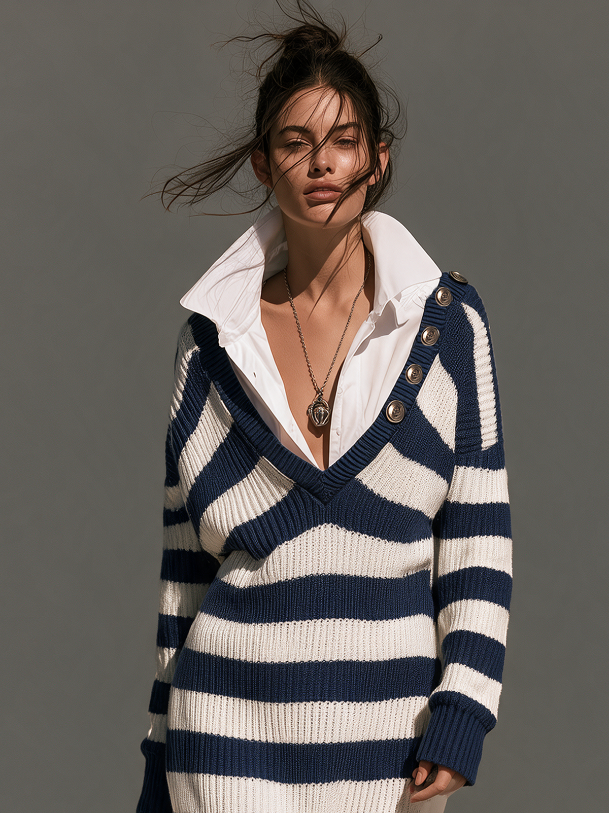 Marielle | Women's Striped Faux Two-Piece Sweater Maxi Dress