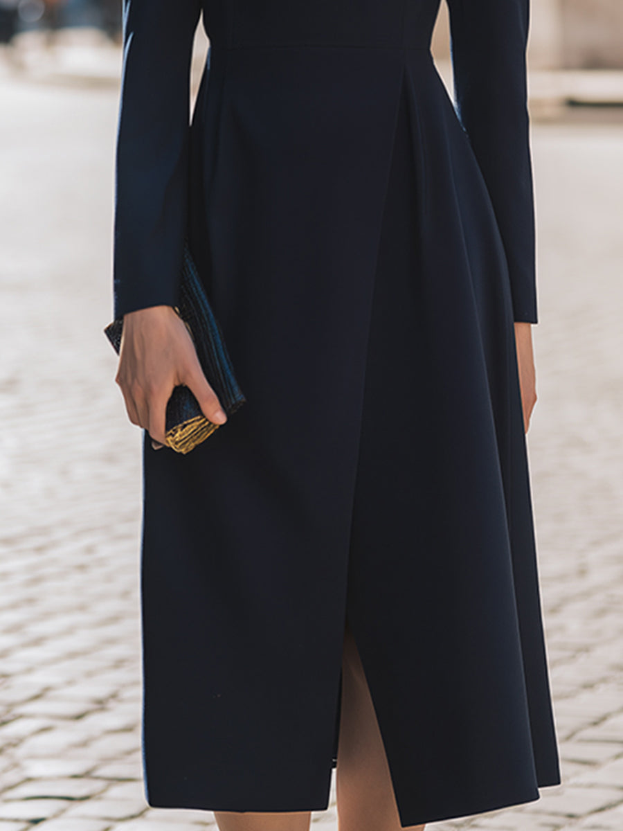 Vivienne | Women's Boat-Neck Long-Sleeve Midi Dress