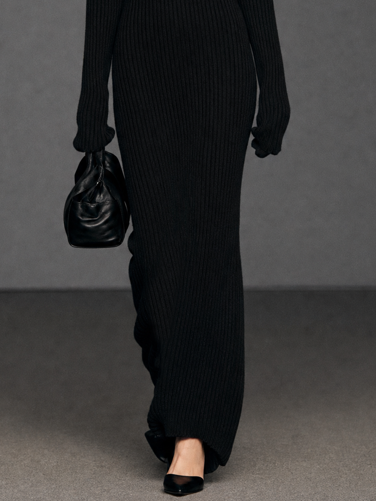 Elowen | Women's Long-Sleeve Organza-Panel Knit Maxi Dress
