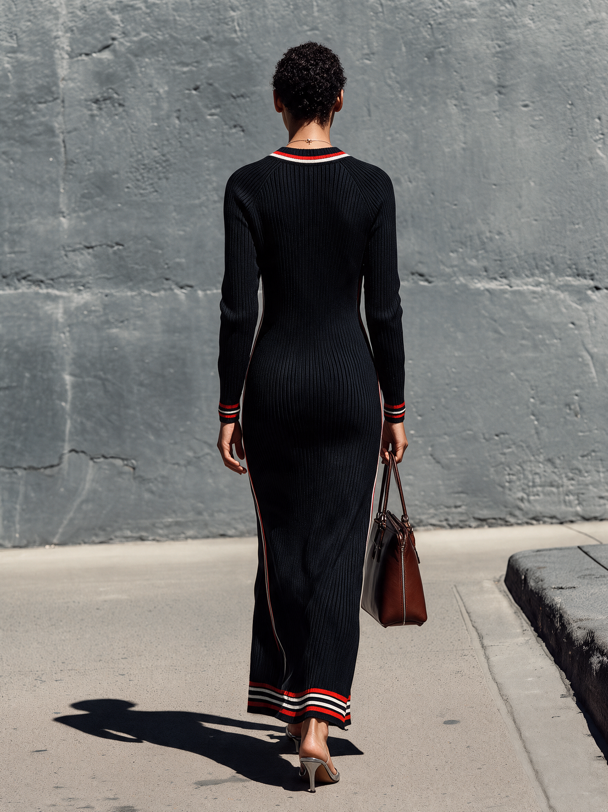 Marlowe | Women's V-Neck Knit Long-Sleeve Maxi Dress