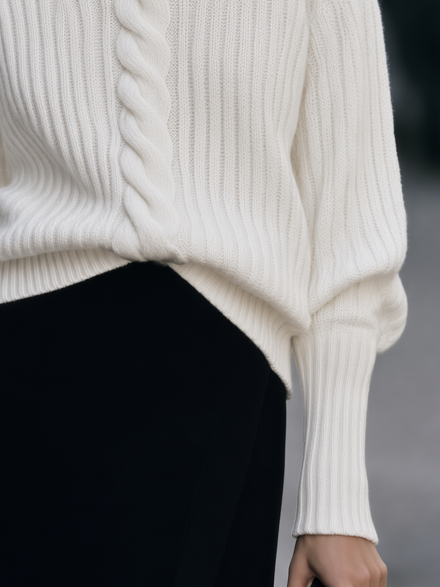 Marielle | Women's Split Mock-Neck Cable-Knit Sweater