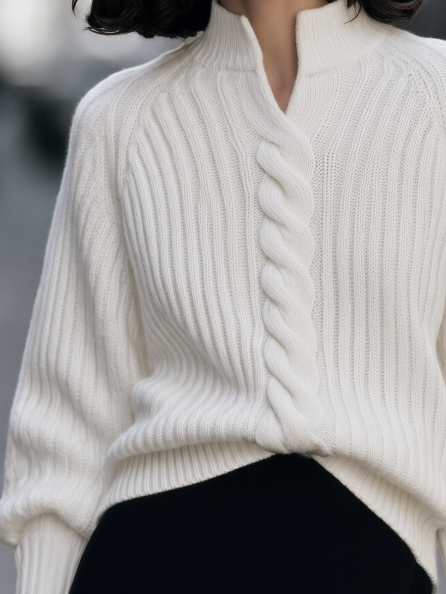 Marielle | Women's Split Mock-Neck Cable-Knit Sweater