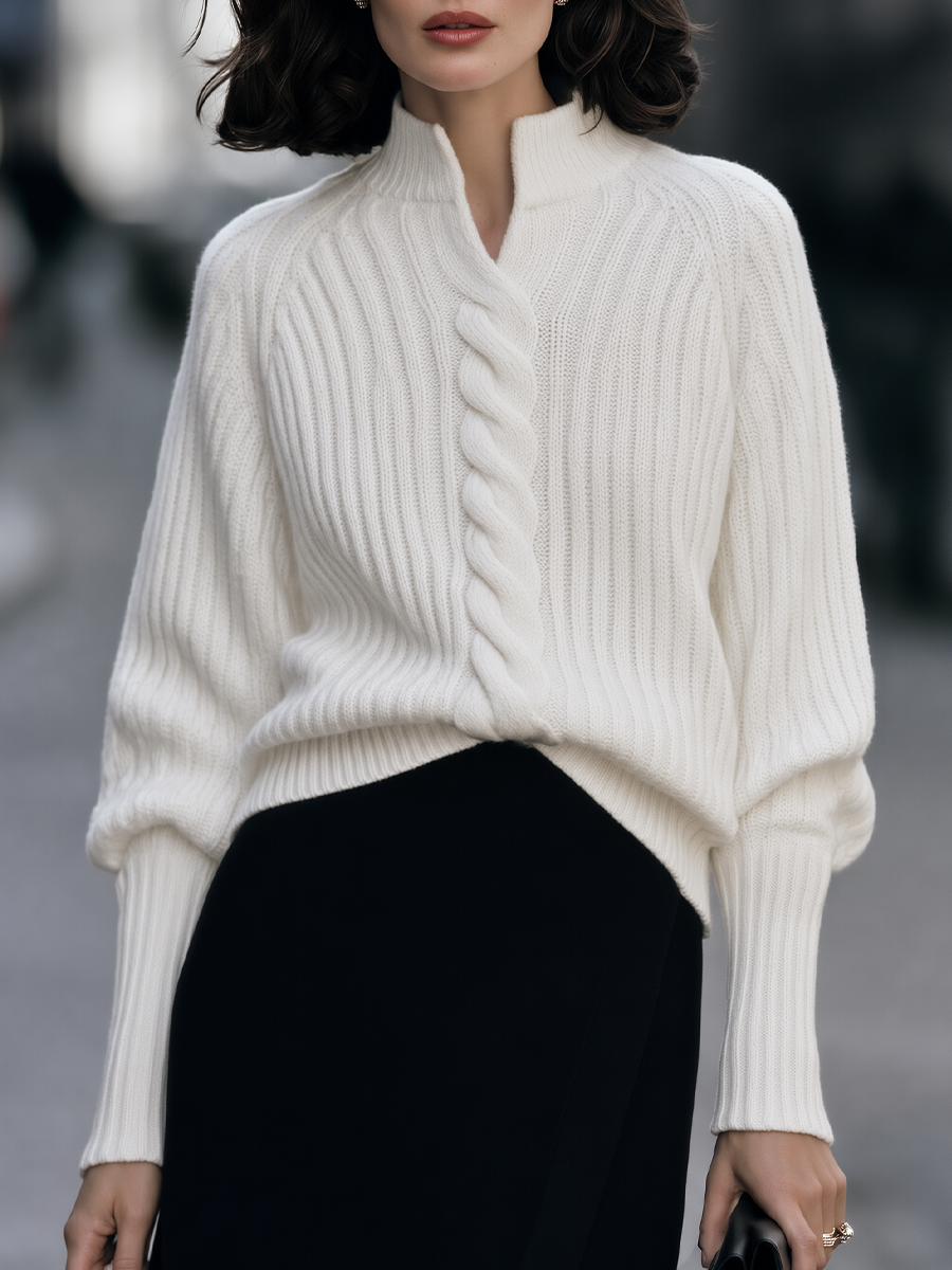 Marielle | Women's Split Mock-Neck Cable-Knit Sweater