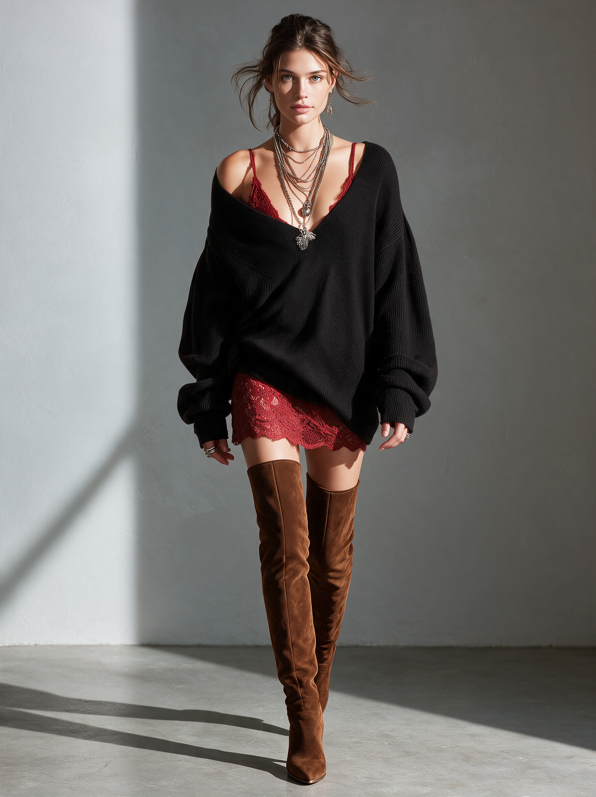 Marisol | Women's Layered Knit Top & Lace Camisole Two-Piece Set