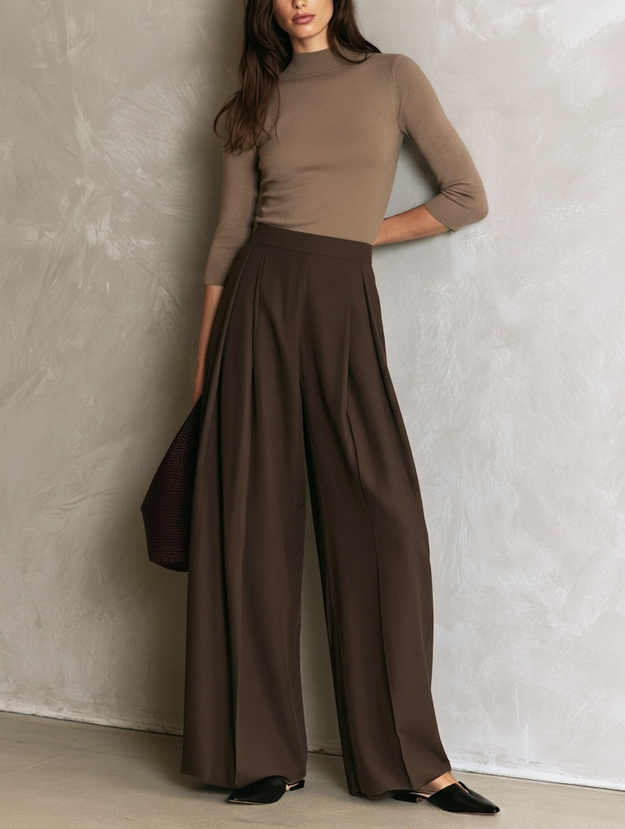 Marielle | Women's Khaki Knit Top and Trouser Two-Piece Set