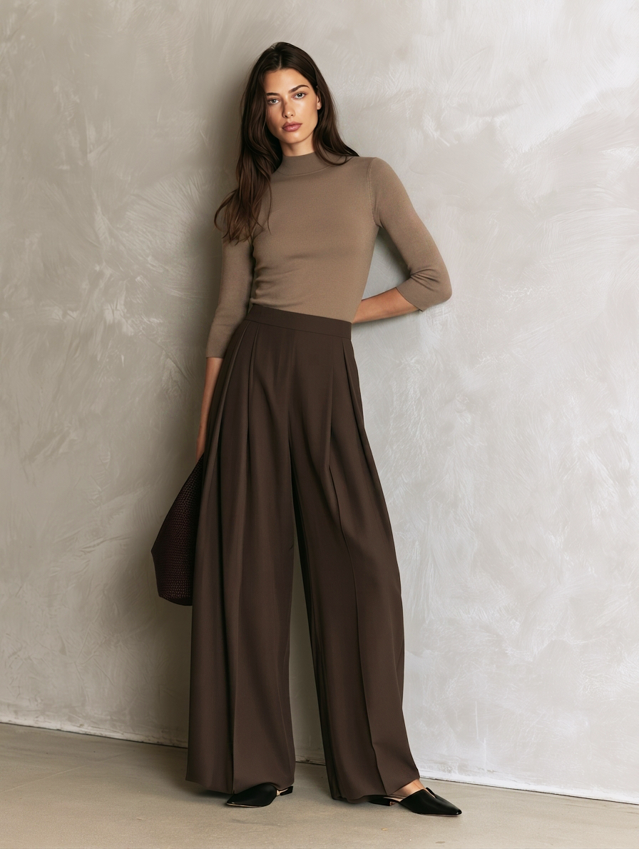 Marielle | Women's Khaki Knit Top and Trouser Two-Piece Set
