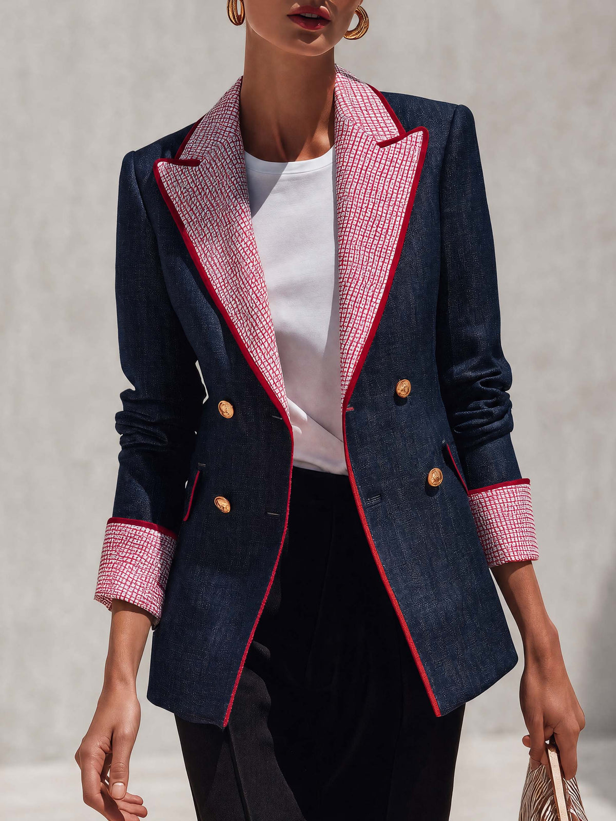 Marlowe | Women's Checked Peak-Lapel Color-Block Blazer
