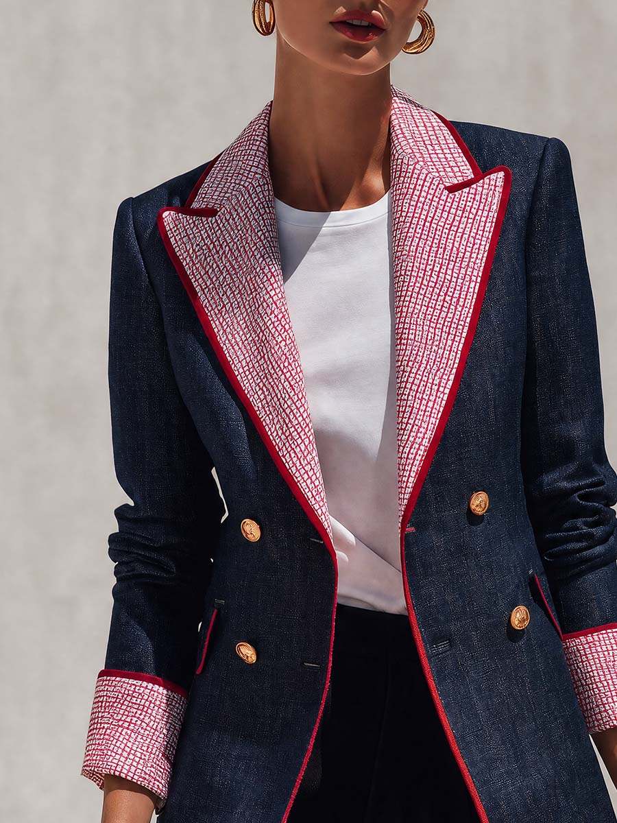 Marlowe | Women's Checked Peak-Lapel Color-Block Blazer