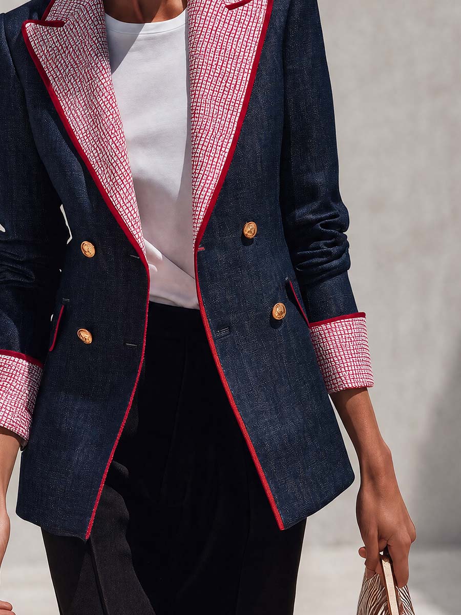 Marlowe | Women's Checked Peak-Lapel Color-Block Blazer