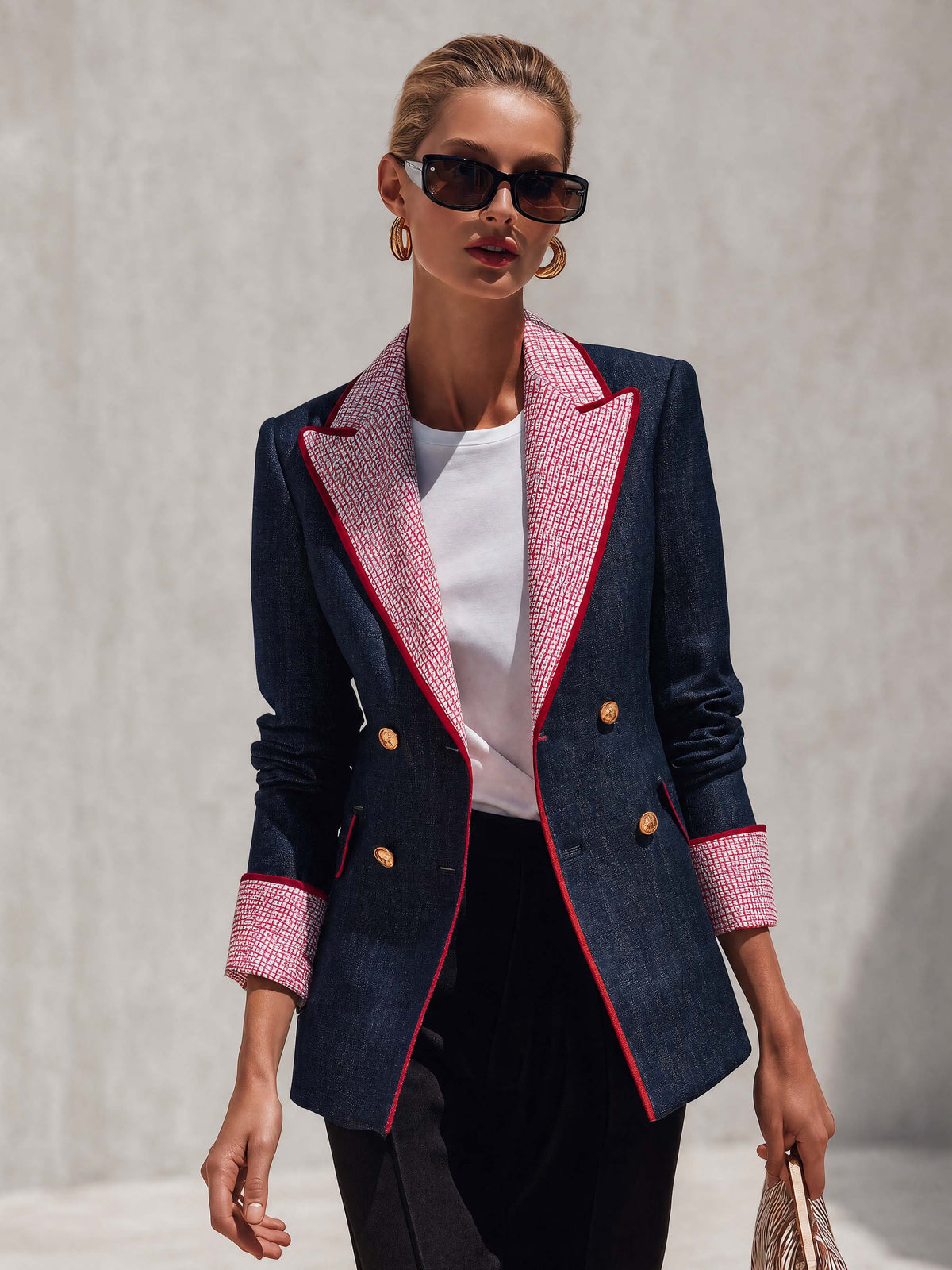 Marlowe | Women's Checked Peak-Lapel Color-Block Blazer