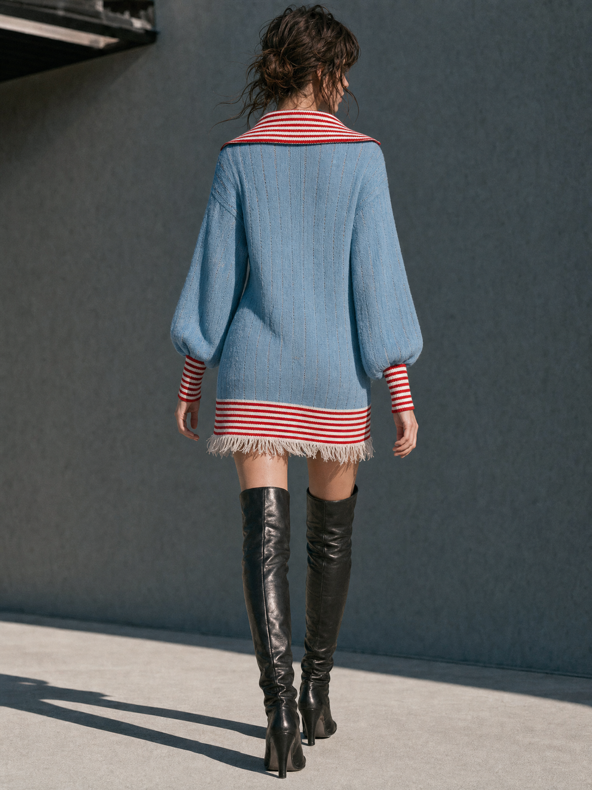 Odette | Women's Color-Block Striped V-Neck Sweater Mini Dress