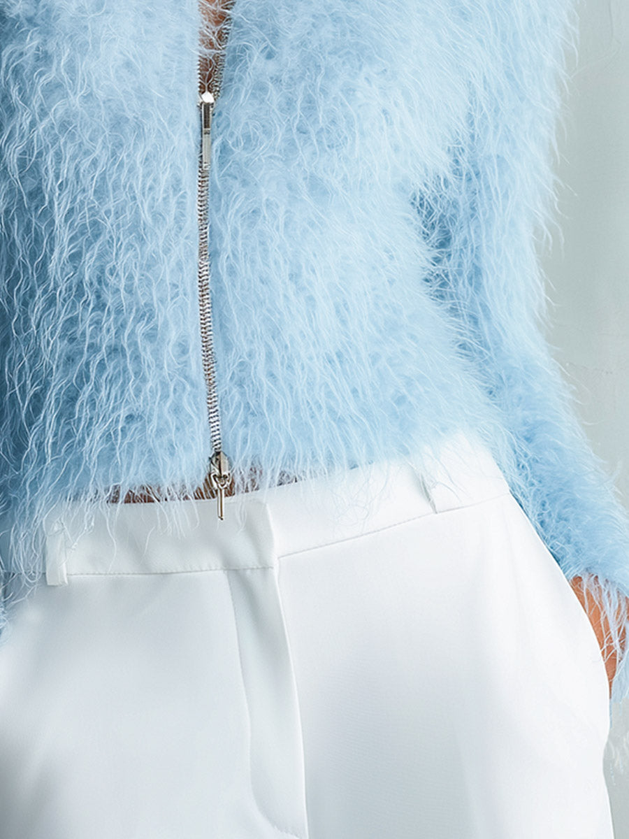 Marielle | Women's Fuzzy Knit Zip-Up Cardigan Sweater