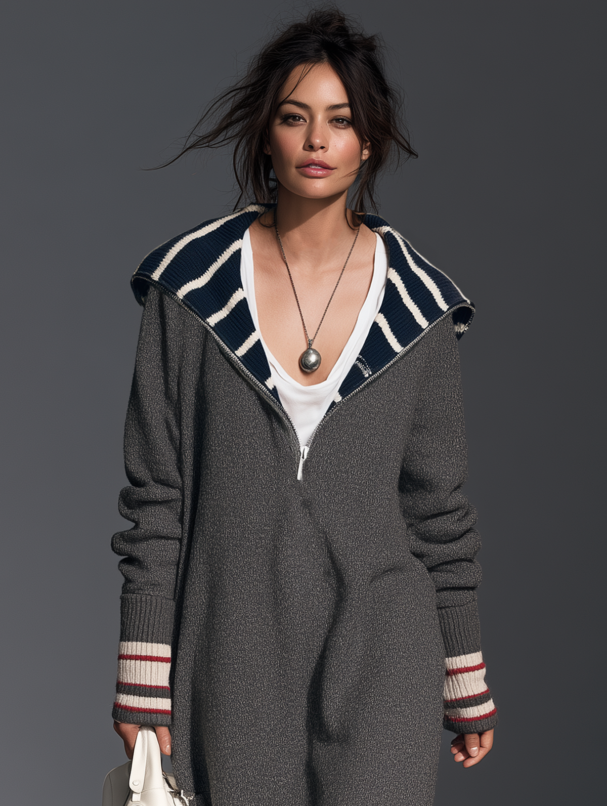 Marielle | Women's Vintage Striped Zip-Front Midi Sweater Dress