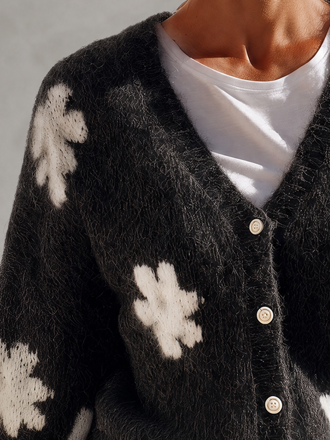 Marigold | Women's Floral Fringe Oversized Knit Cardigan