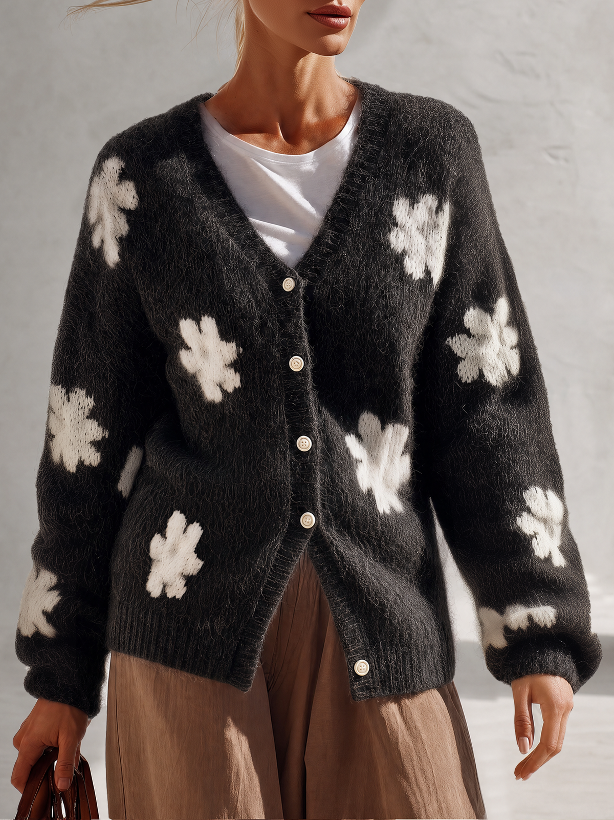 Marigold | Women's Floral Fringe Oversized Knit Cardigan