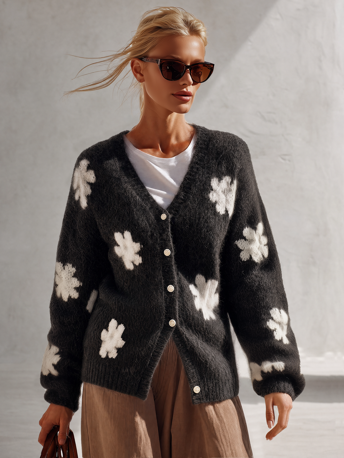Marigold | Women's Floral Fringe Oversized Knit Cardigan