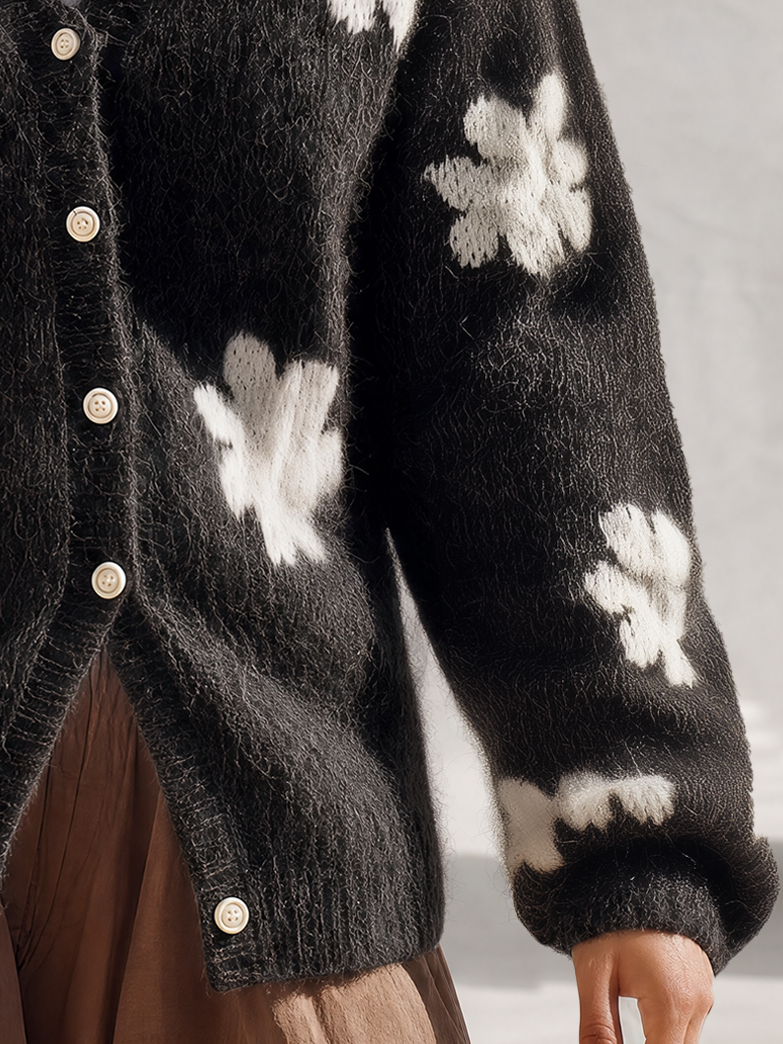 Marigold | Women's Floral Fringe Oversized Knit Cardigan