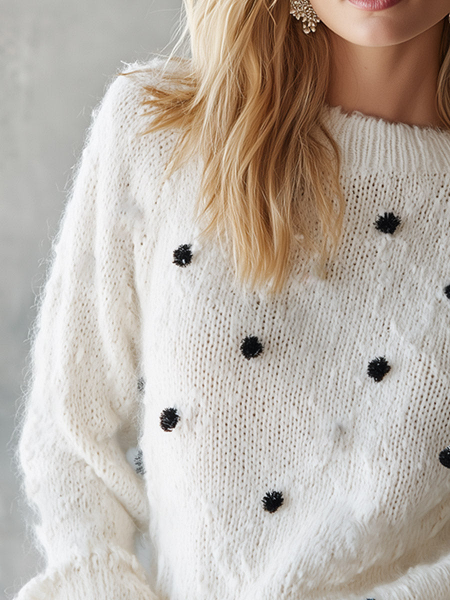 Marielle | Women's Pom-Pom Plush Knit Sweater in White
