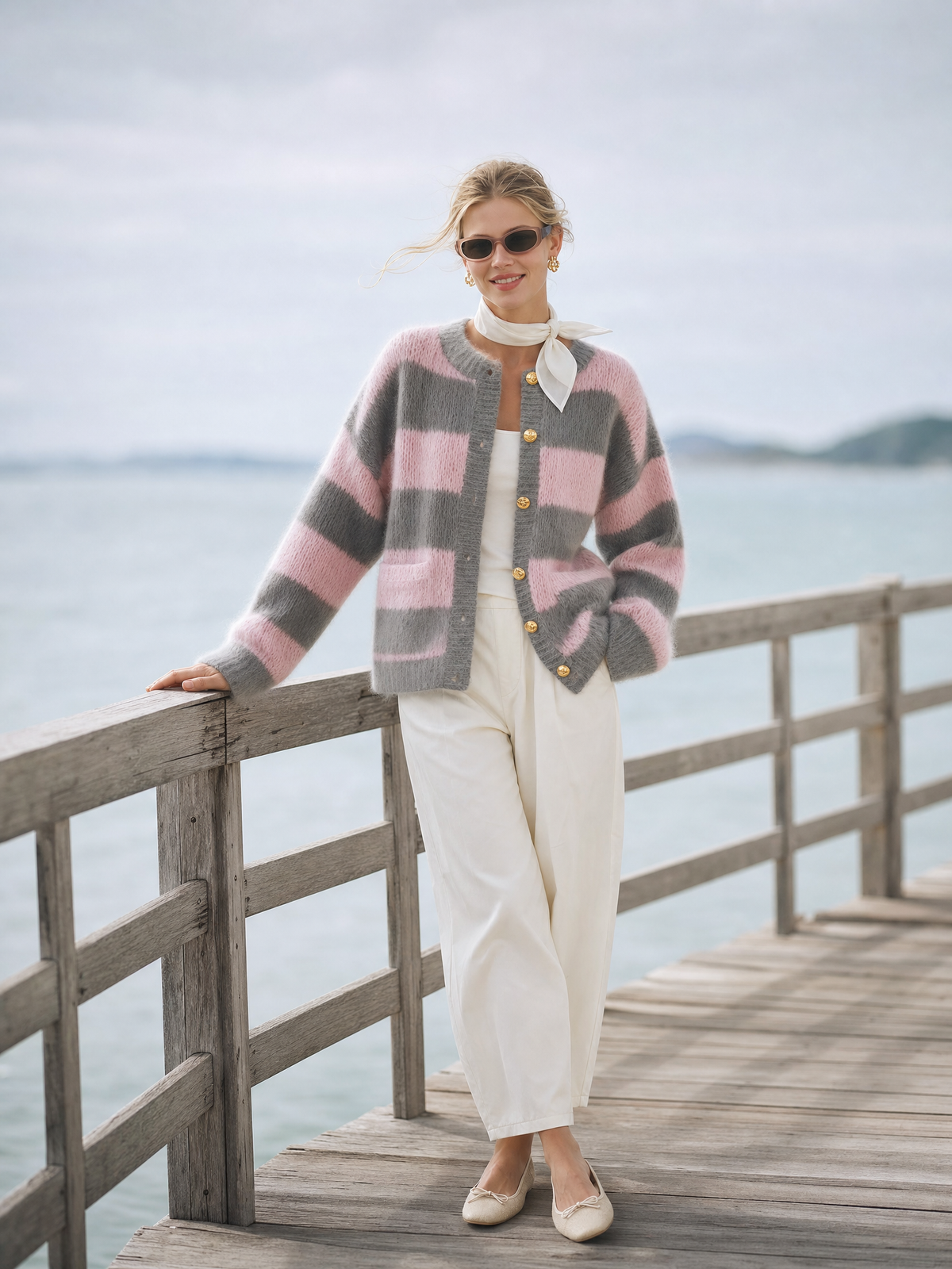 Odessa | Women's Striped Mohair-Blend Oversized Cardigan