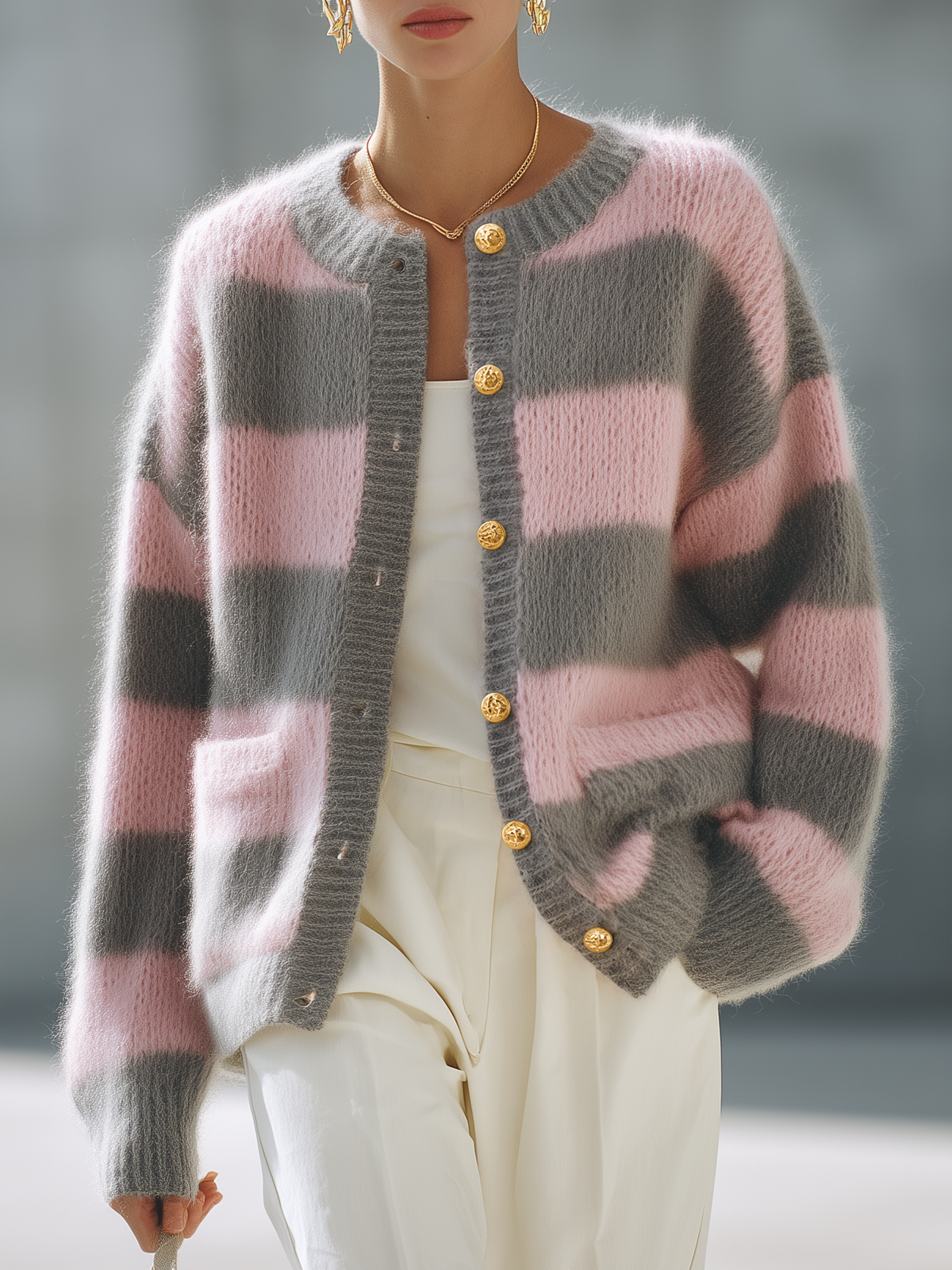 Odessa | Women's Striped Mohair-Blend Oversized Cardigan