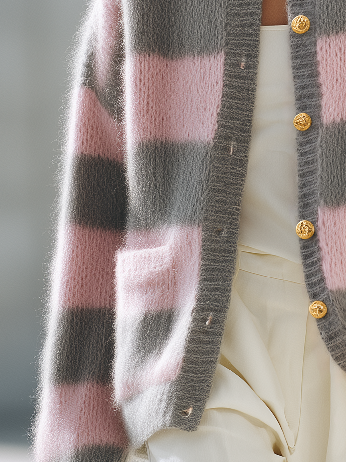Odessa | Women's Striped Mohair-Blend Oversized Cardigan