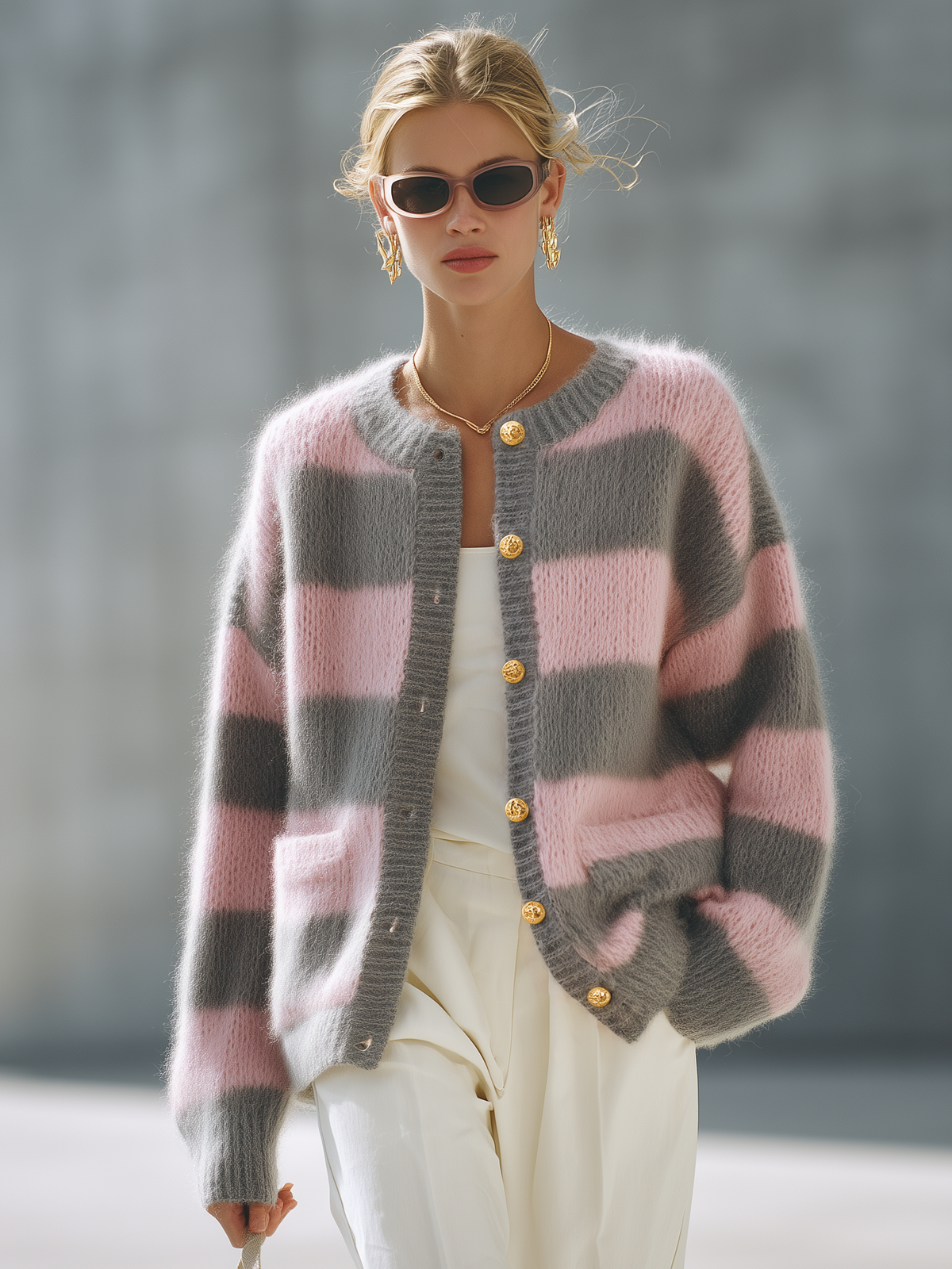 Odessa | Women's Striped Mohair-Blend Oversized Cardigan