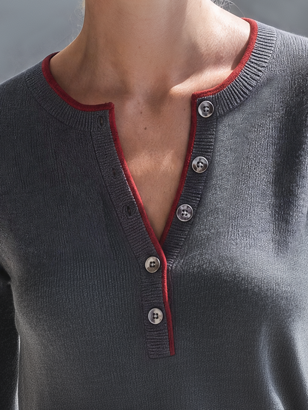 Margot | Women's Henley-Neck Contrast Piping Knit Top