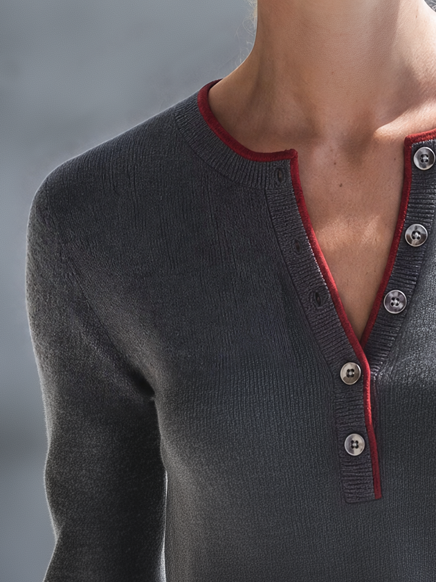 Margot | Women's Henley-Neck Contrast Piping Knit Top