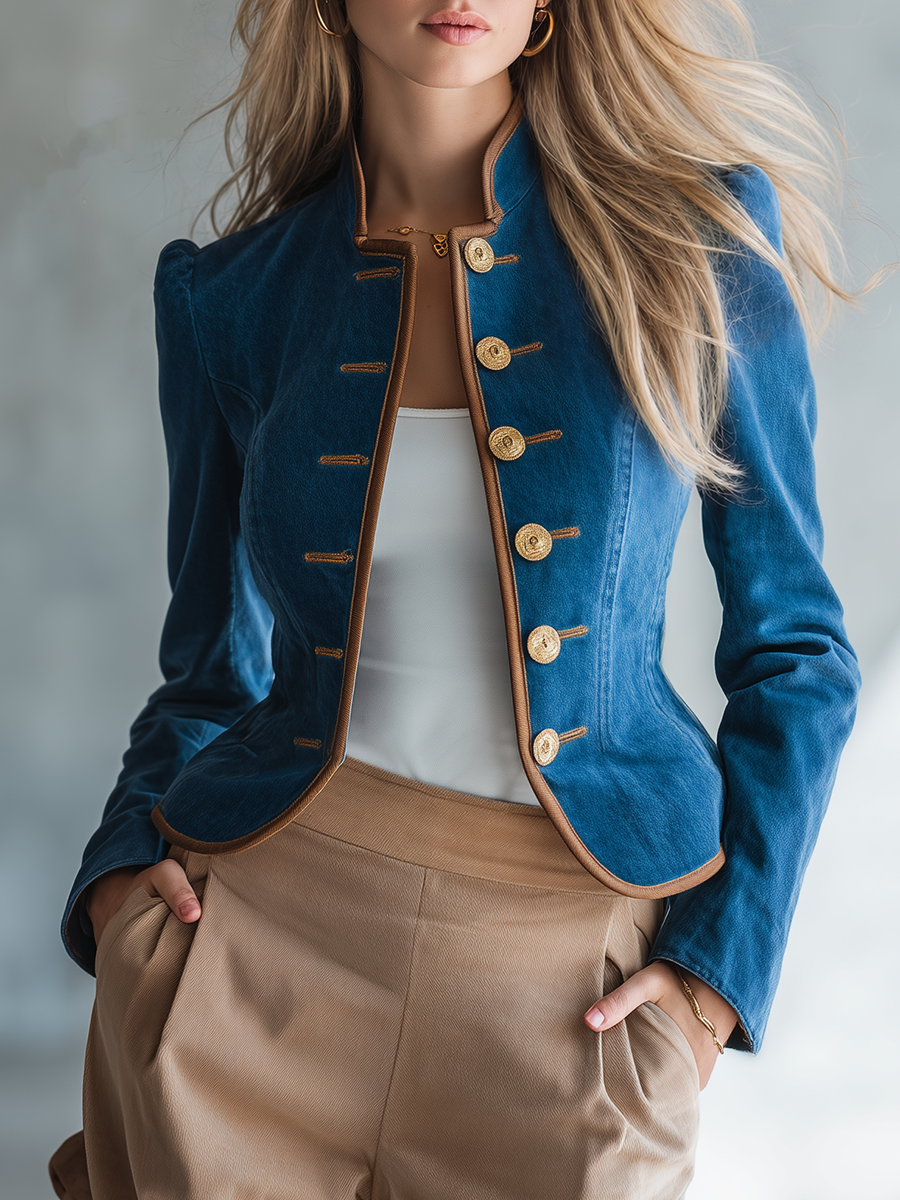 Odette | Women's Cropped Denim Military Blazer