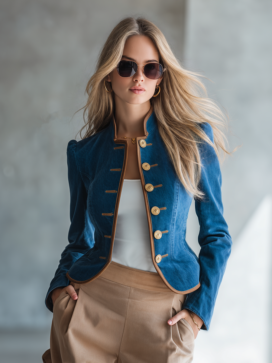 Odette | Women's Cropped Denim Military Blazer
