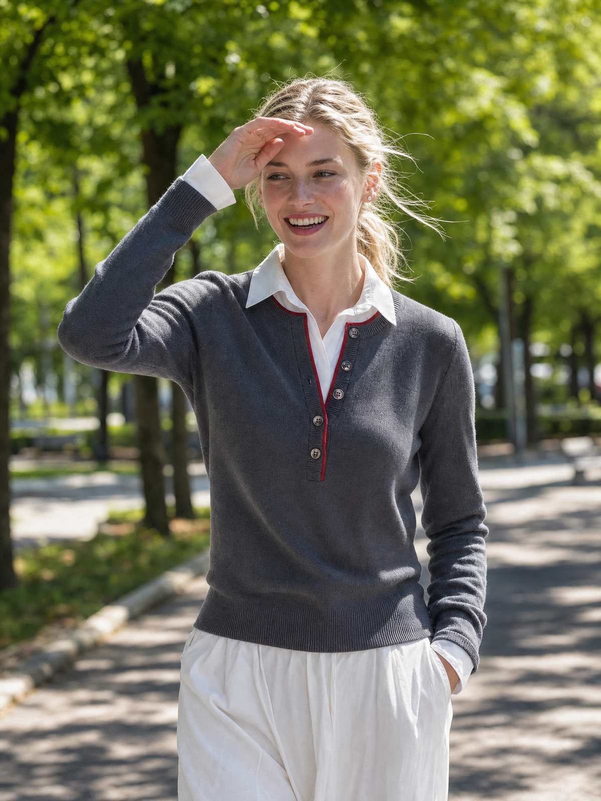 Margot | Women's Henley-Neck Contrast Piping Knit Top