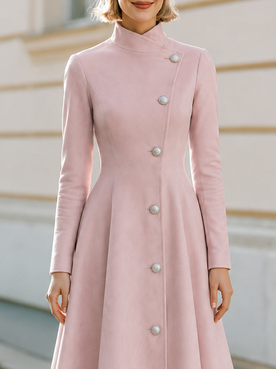 Rosalind | Women's Stand-Collar Fit-to-Flare Midi Coat-Dress