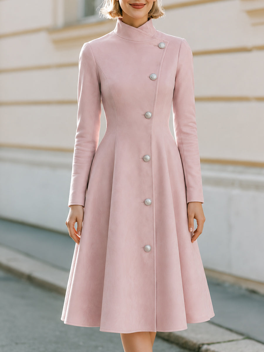 Rosalind | Women's Stand-Collar Fit-to-Flare Midi Coat-Dress