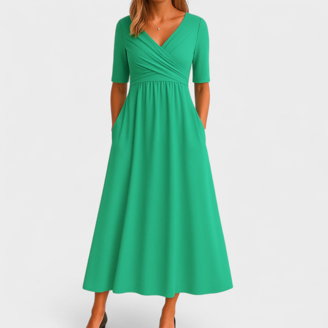 Ida | Women's Wrap-Front Pleated Midi Dress