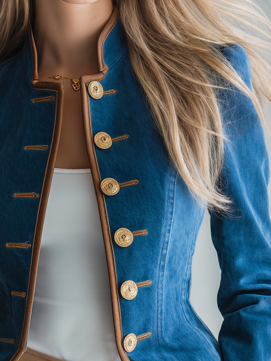 Odette | Women's Cropped Denim Military Blazer