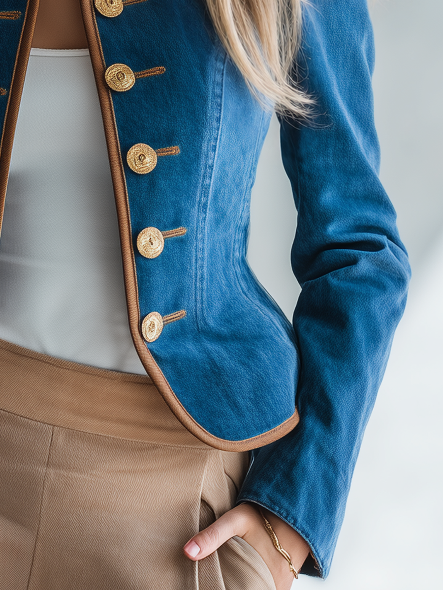 Odette | Women's Cropped Denim Military Blazer