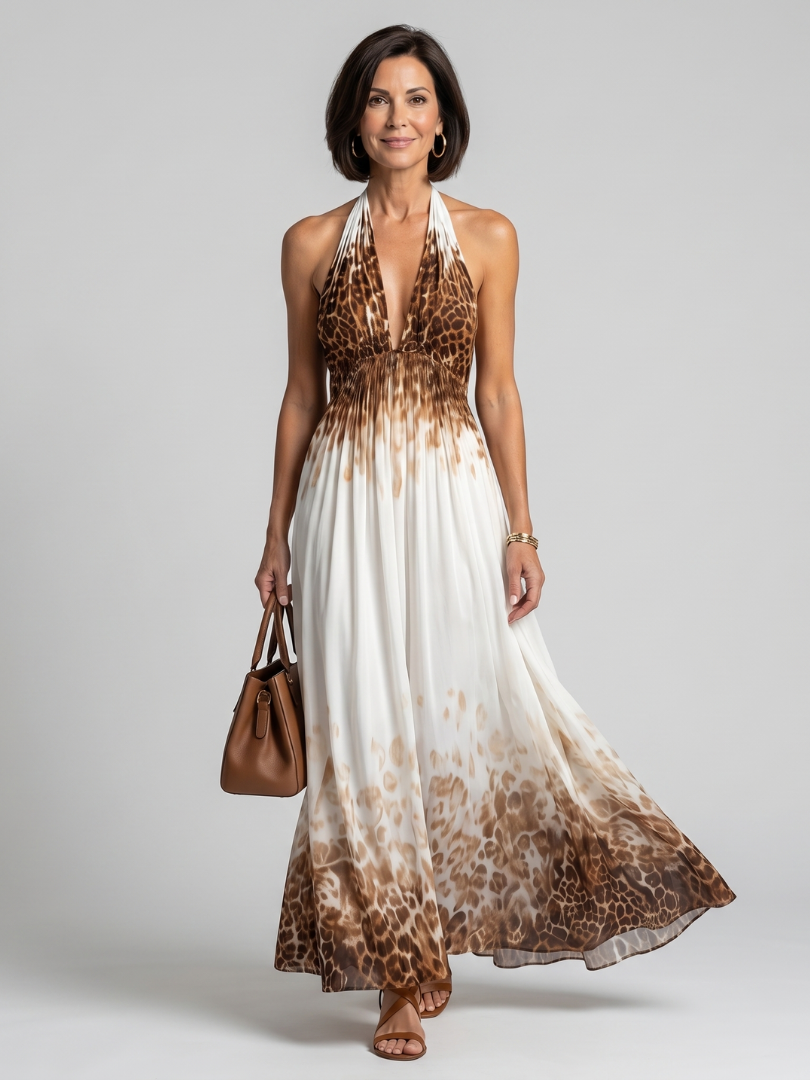 Marielle | Women's Pleated V-Neck White Midi Dress