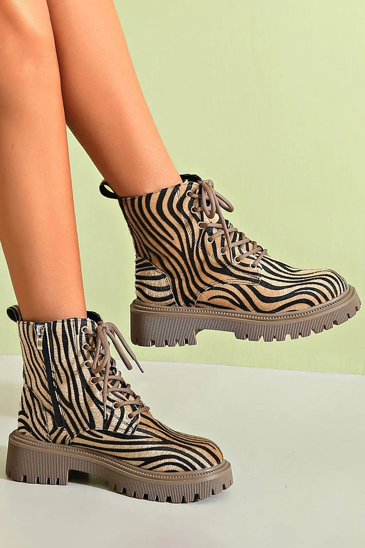 Jemima | Zebra Lace-Up Boots