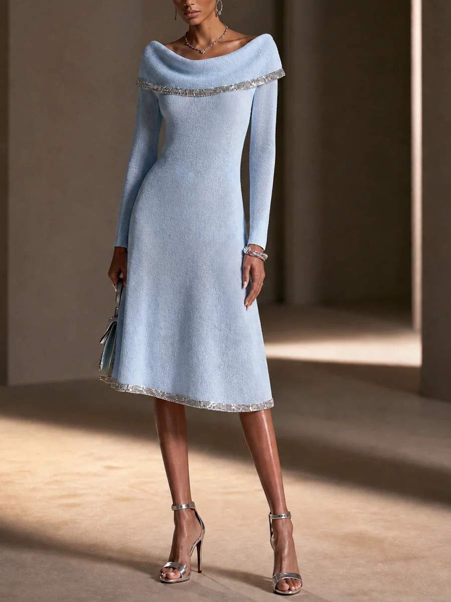 Marielle | Women's Off-Shoulder Trim Knit Midi Dress