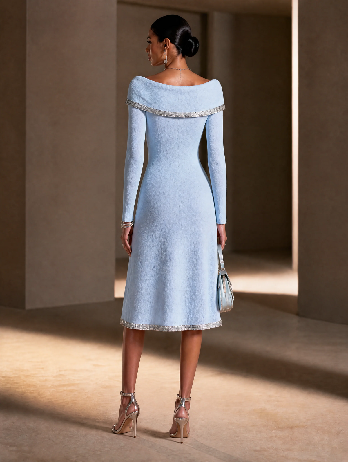 Marielle | Women's Off-Shoulder Trim Knit Midi Dress
