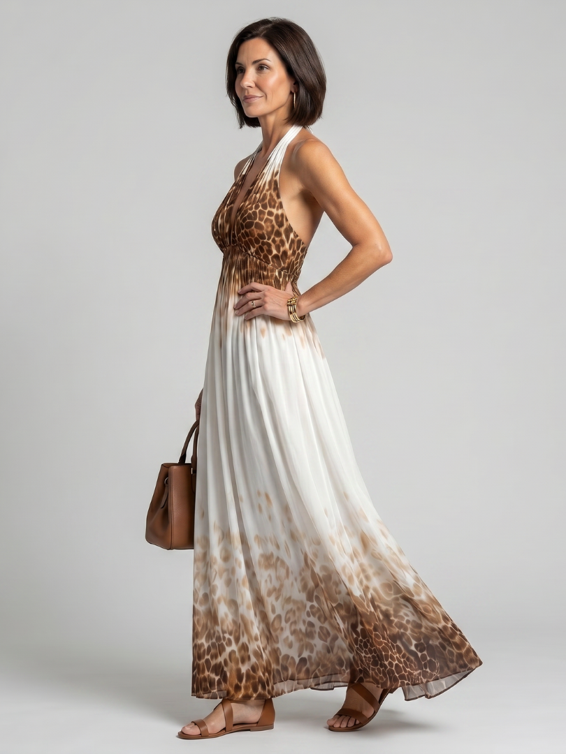 Marielle | Women's Pleated V-Neck White Midi Dress