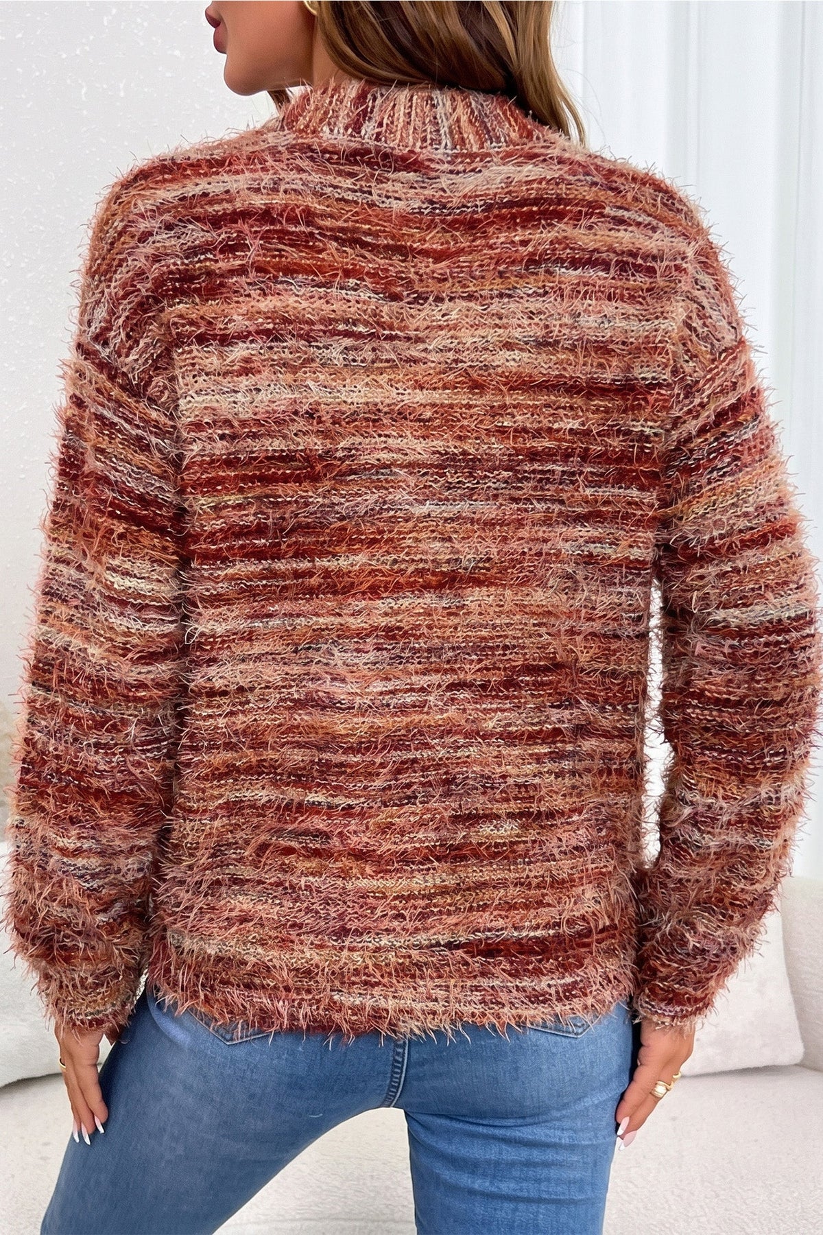 Autumn | Women's Fuzzy Striped Button-Front Cardigan Sweater